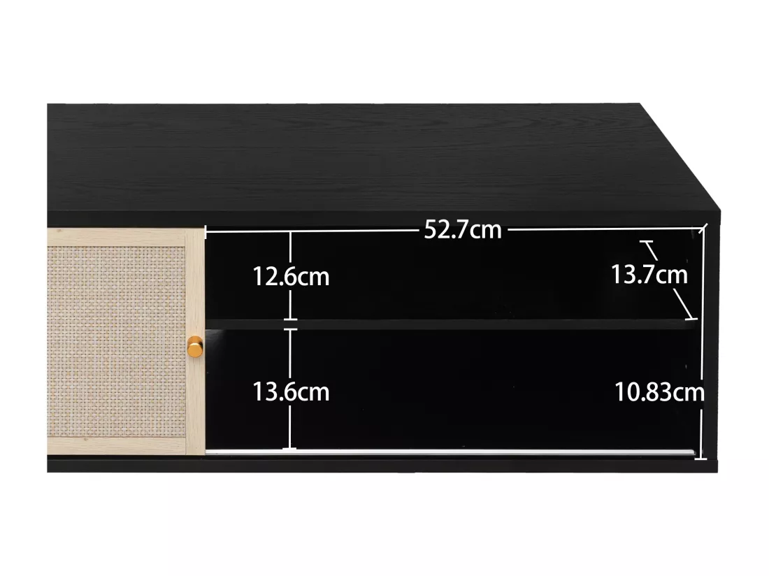 Armoire murale noire avec portes coulissantes à gauche et à droite, en rotin tressé, 110 cm de long, idéale pour chambre, bureau, salon