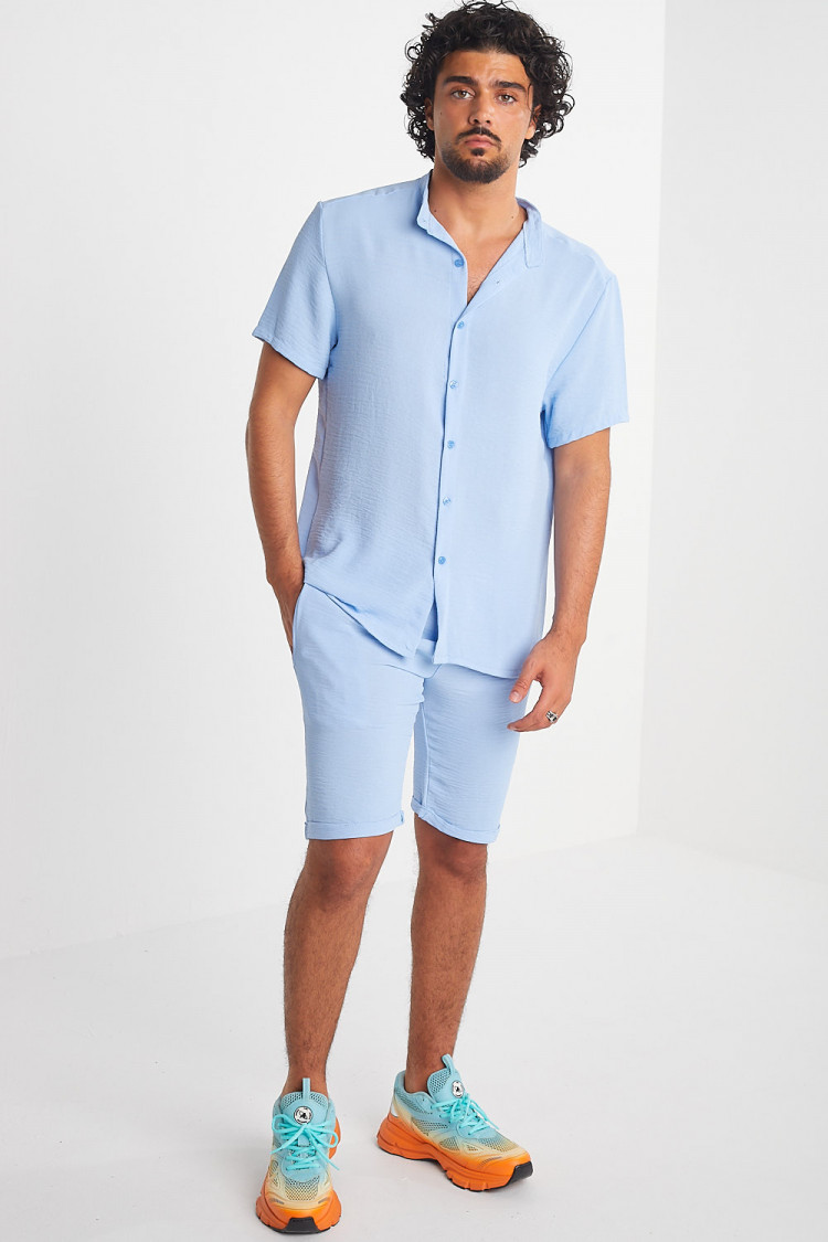 Ensemble 2 pièces chemise + short bleu clair en voile