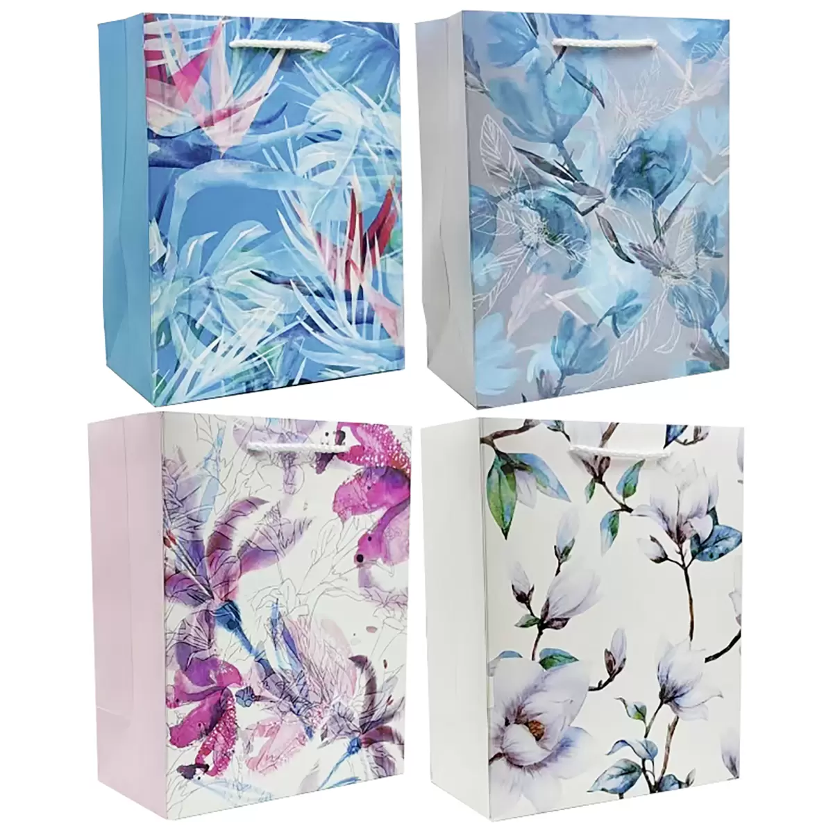 Geschenktasche XL Flower blau,rosa,weiss