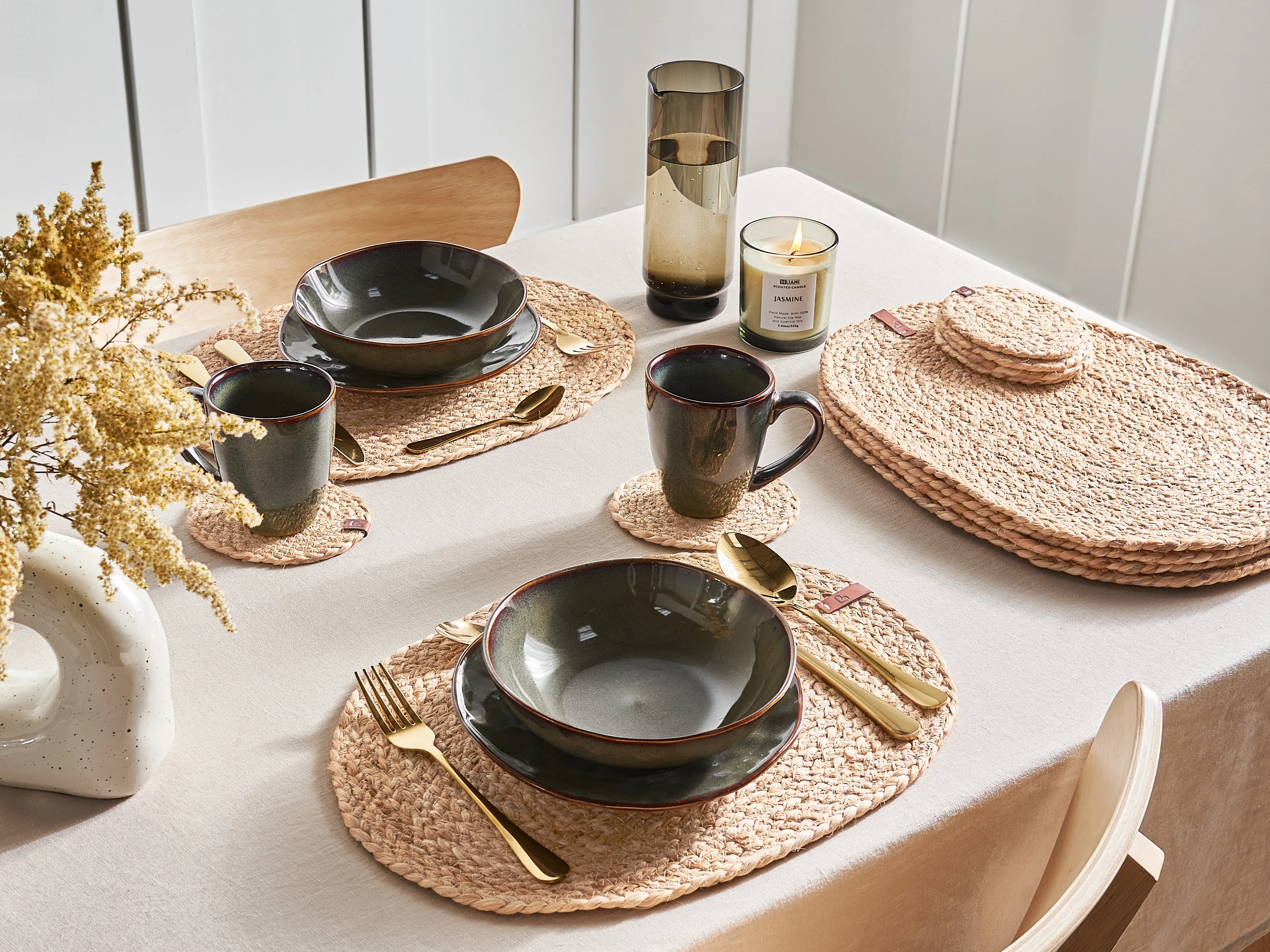 Placemats en onderzetters set BUSHYLARK Natuurlijk Jute