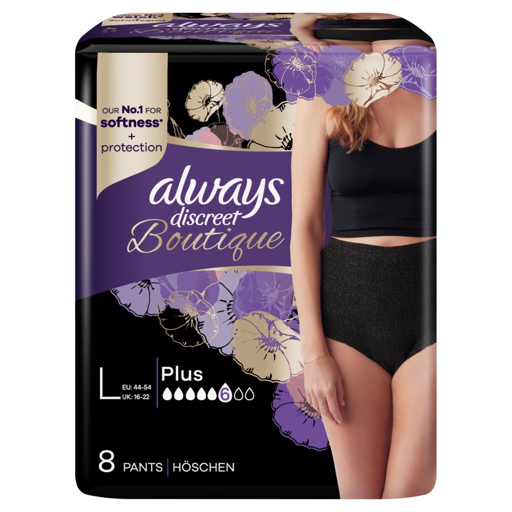 Always Discreet Boutique Inkontinenz Pants<br>8 Stück, L, schwarz
