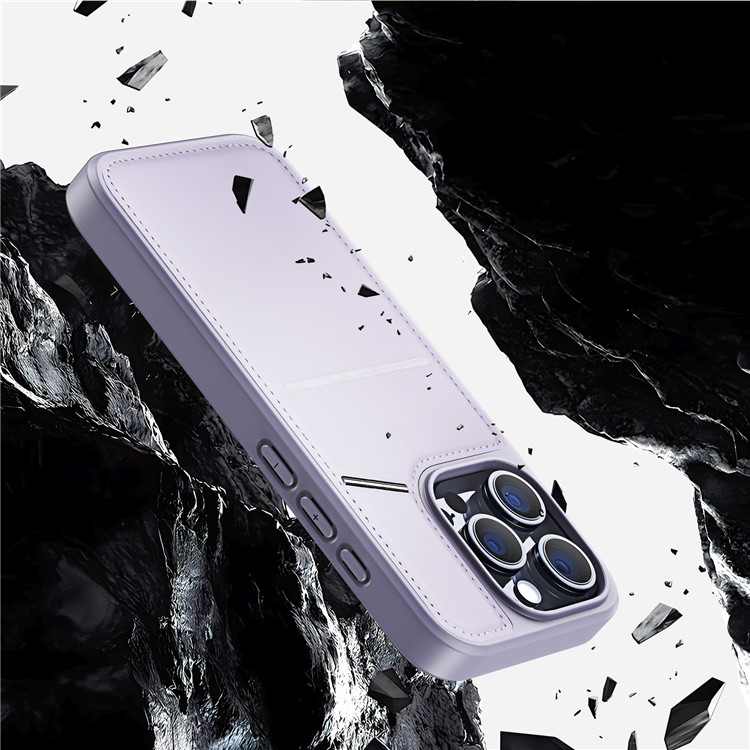 iPhone 15 Pro MagSafe Hybrid Leder Hülle mit Kartenfach   Kickstand Aufsteller (RFID Schutz) - Lila