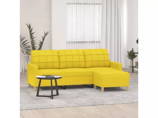 Canapé à 3 places avec repose-pieds Jaune clair 180 cm Tissu