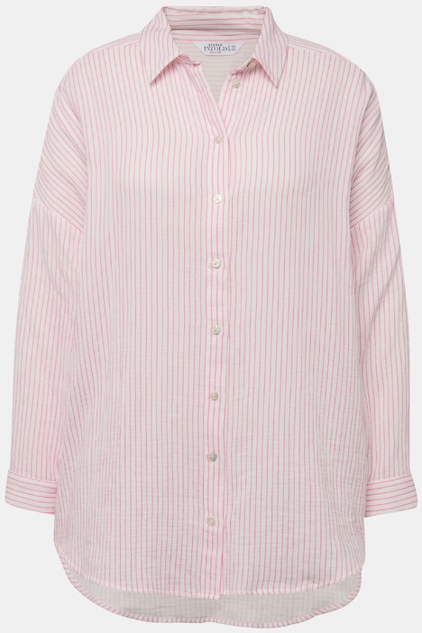 Bluse, oversized, Musselin, Streifen, Hemdkragen, Langarm