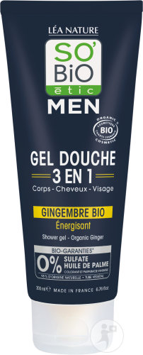 So'Bio Étic Men Gel Douche 3en1 Gingembre Bio Énergisant Corps/Cheveux/Visage Tube 200ml