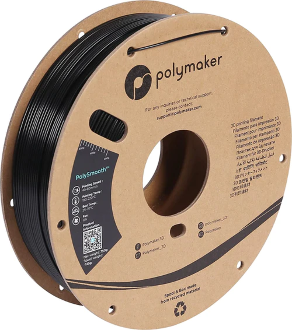 Polymaker  PolySmooth Jet Black, 1,75 mm (750 g)    PVB basiertes Filament für glänzende Ideen ohne sichtbare Layer in Schwarz