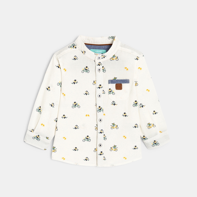 Chemise animaux coton fantaisie blanche bébé garçon