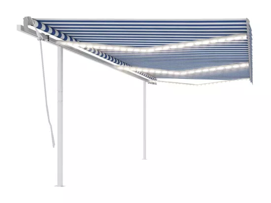 Auvent automatique capteur de vent/LED 6x3 m Bleu et blanc
