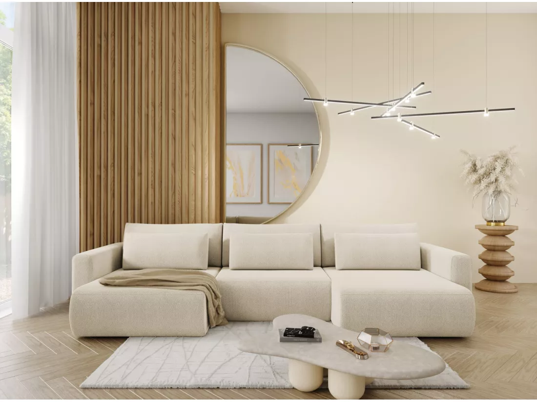 Canapé d'angle convertible 5 places WELLY U Beige