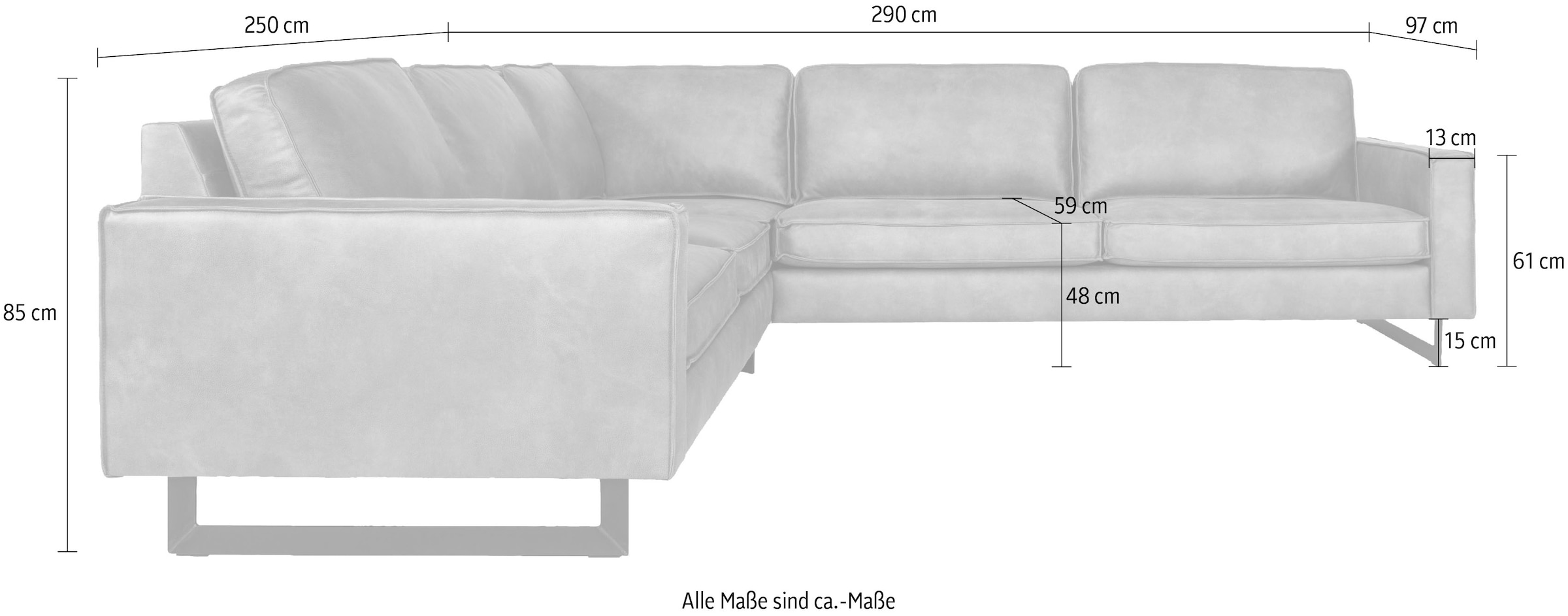 Home affaire Ecksofa »Pinto, XXL, 250/290 cm, langer Schenkel, Ottomane« Cord, Chenille, Lederoptik, mit Keder, Metallfüsse, Wellenunterfederung