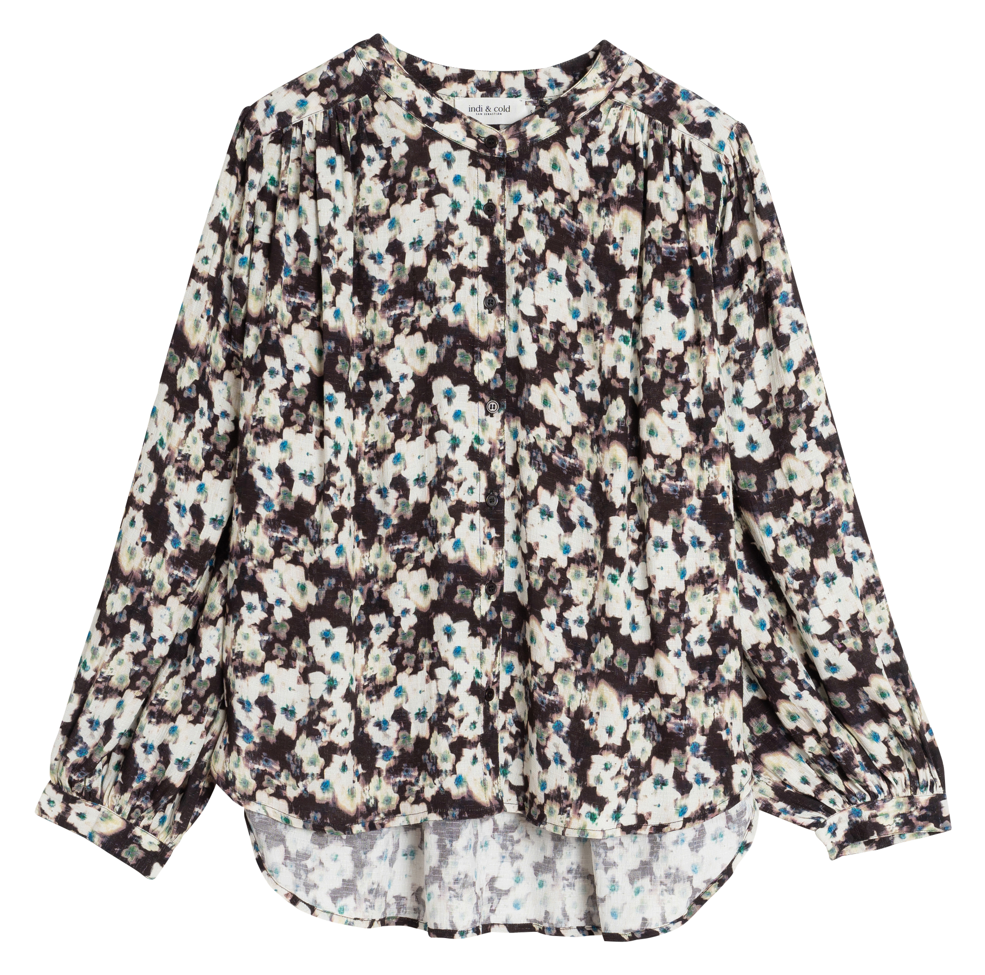 Chemise col rond ample imprimée | Noir