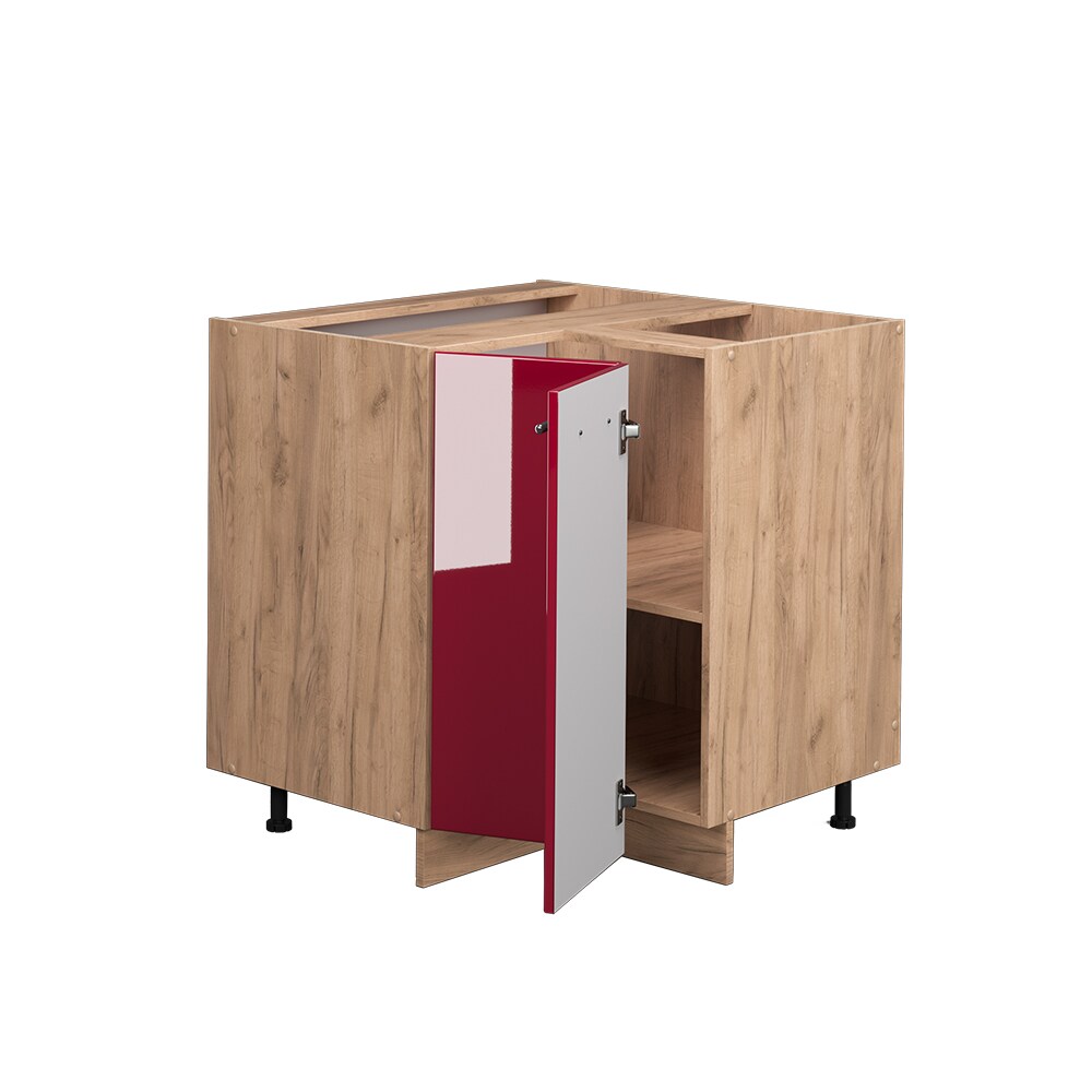 Vicco Eckunterschrank Küchenschrank Küchenmöbel Fame-Line Eiche Rot Bordeaux modern 87 cm Küche Eckküche Einbauküche Doppel-Drehtür Einlegeboden Blende Küchenzeile Hochglanz