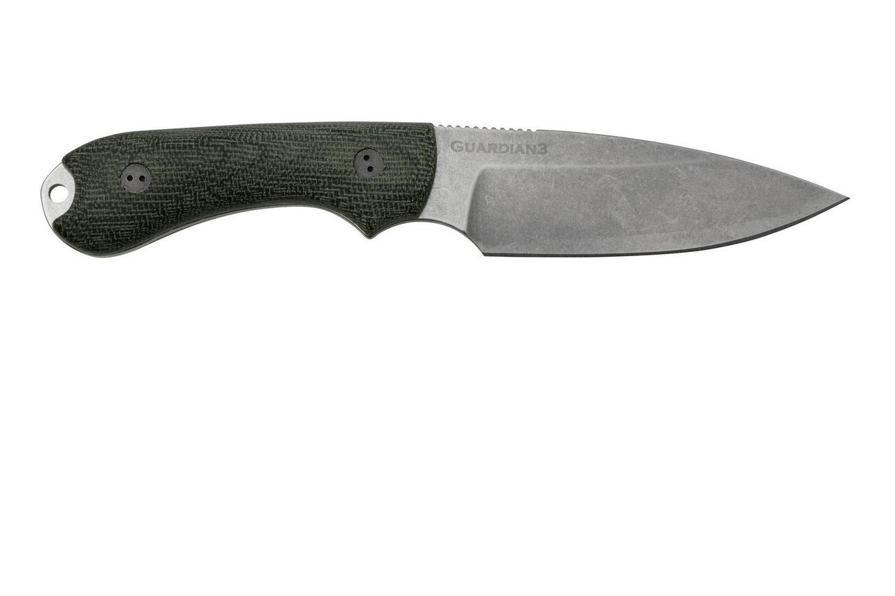 Bradford Knives Guardian 3, 3S-101-MC, 3D Black Micarta, CPM-Magnacut, Sabre Grind, Stonewash Finish, vaststaand mes