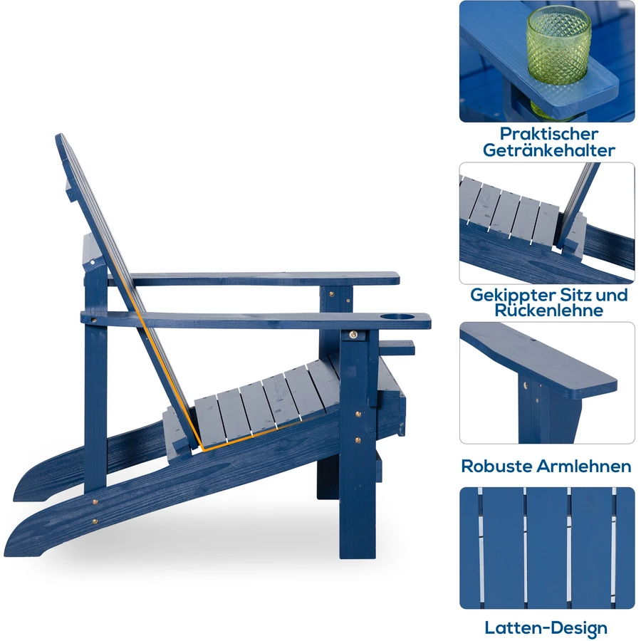Outsunny Gartenstuhl aus Massivholz blau