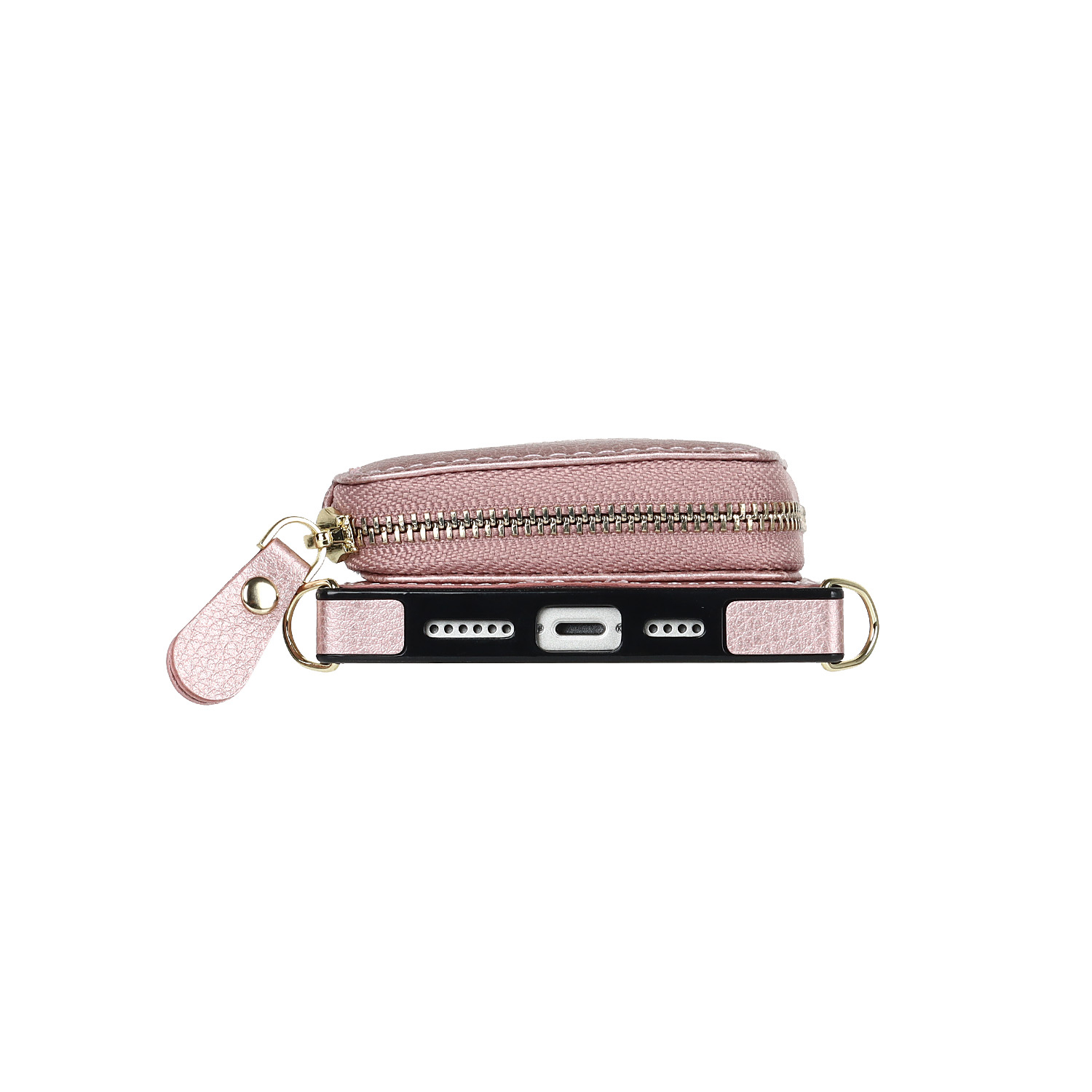 iPhone 14 Pro Necklace Leder Schutz Hülle mit Kartenfächer   Handykette (140cm) - Roségold