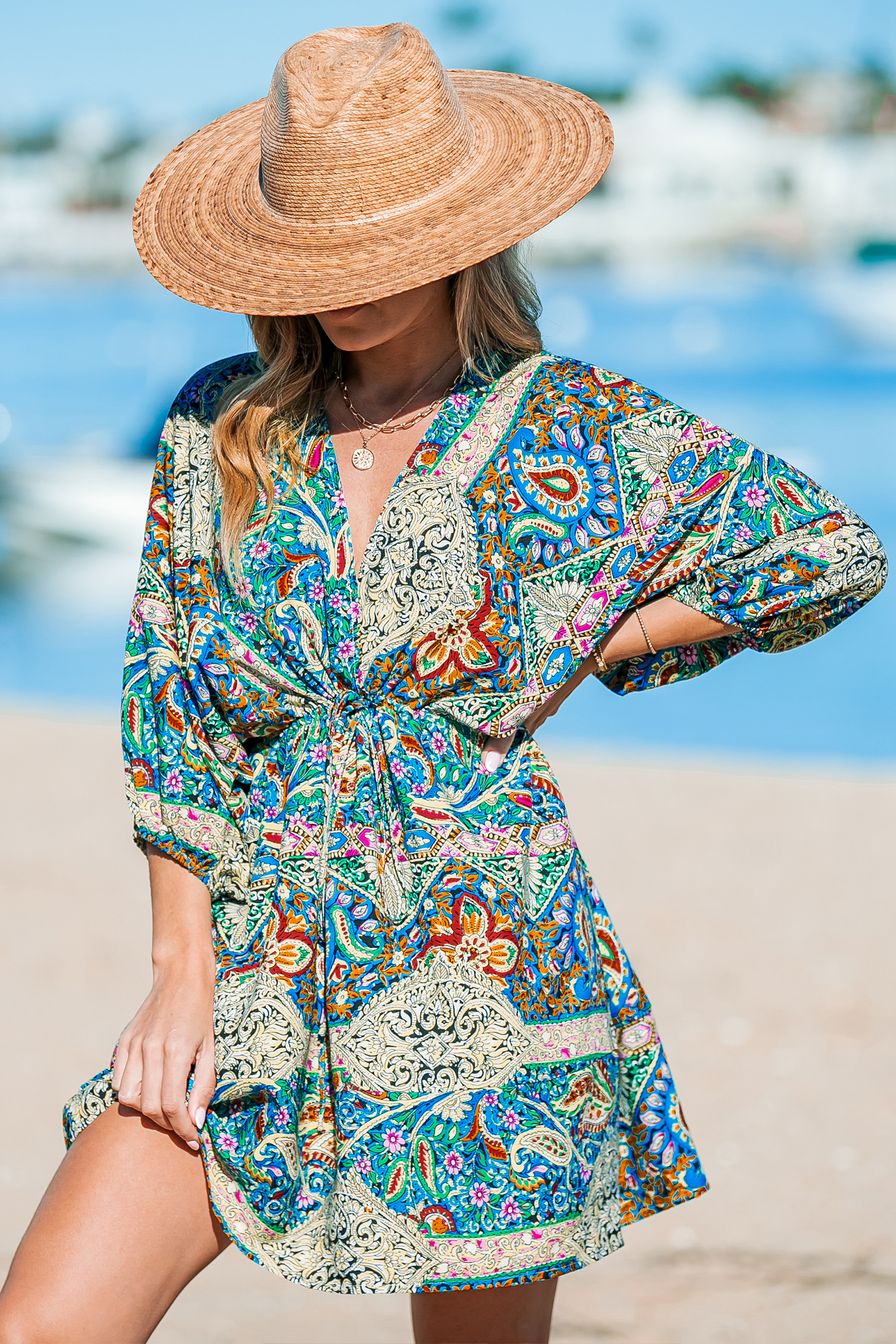 Robe mini à col surplis paisley