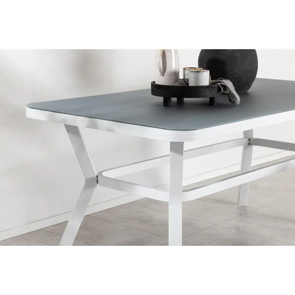 Eettafel Wit Grijs Glas - 160x90x74cm - Virya