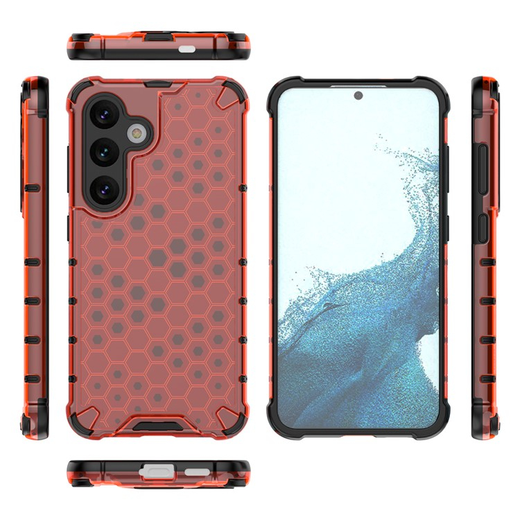 Samsung Galaxy A56 Hybrid Hülle Air Cushion Fallschutz   Bumper im Waben Design - Rot / Schwarz