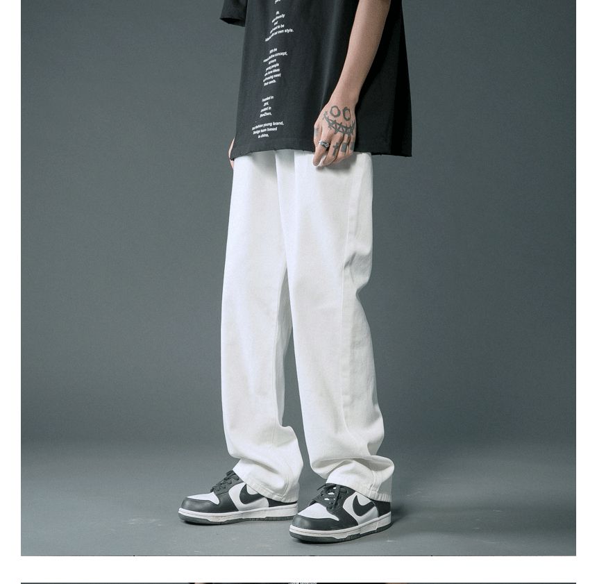 FOEV - Mid Rise Washed Straight Leg Jeans
