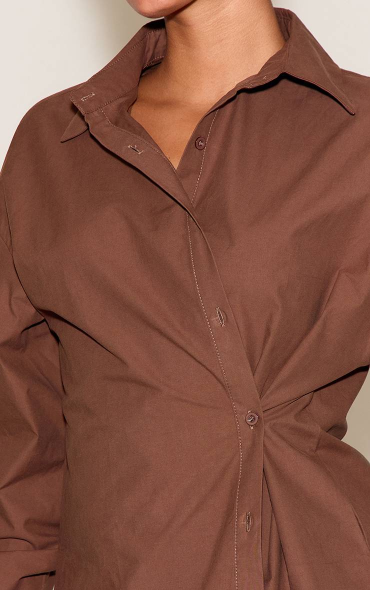 Chocolat Chemise En Coton Cintrée À Boutons Multiples