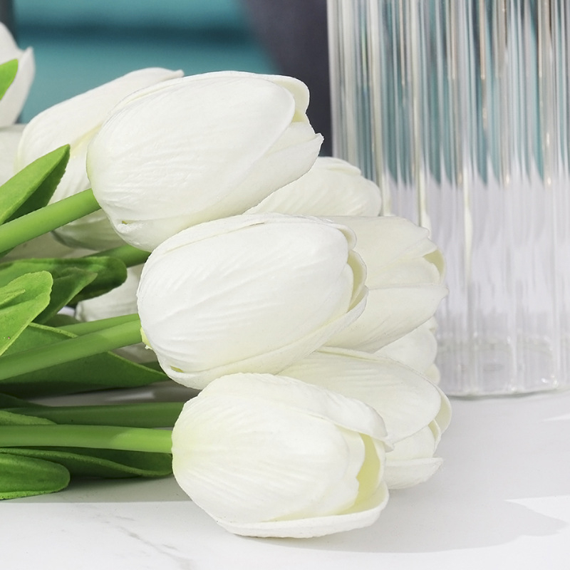 (10er Set) 35cm Deko Tulpen Kunstblumen Strauss - Weiss