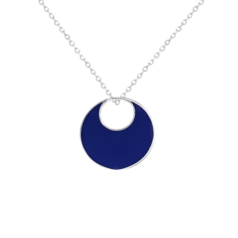 Collier en argent rhodié et émail bleu