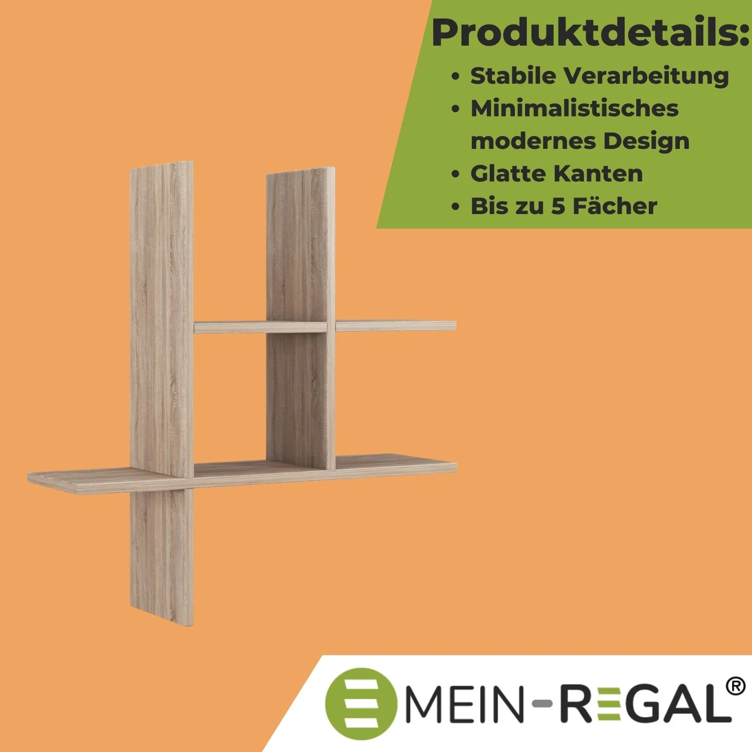 Mein-Regal Wandregal VALLE 75x22x78cm MDF Holz bis zu 5 Fächer natur