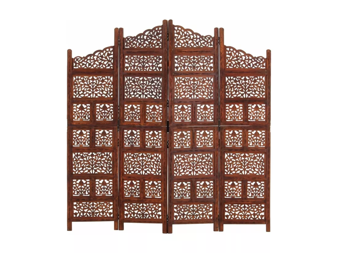 Cloison de séparation 4 panneaux Marron 160x165cm Bois manguier