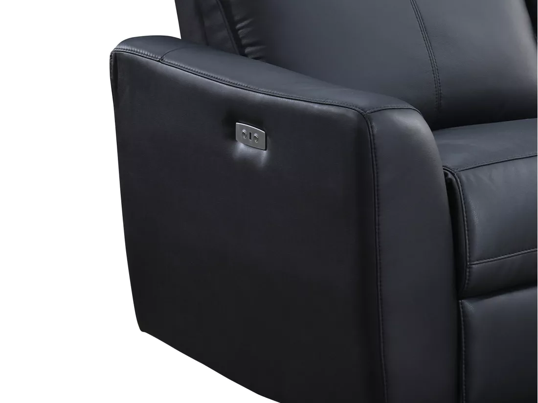 Canapé d'angle droit relax électrique en cuir noir ISPICA