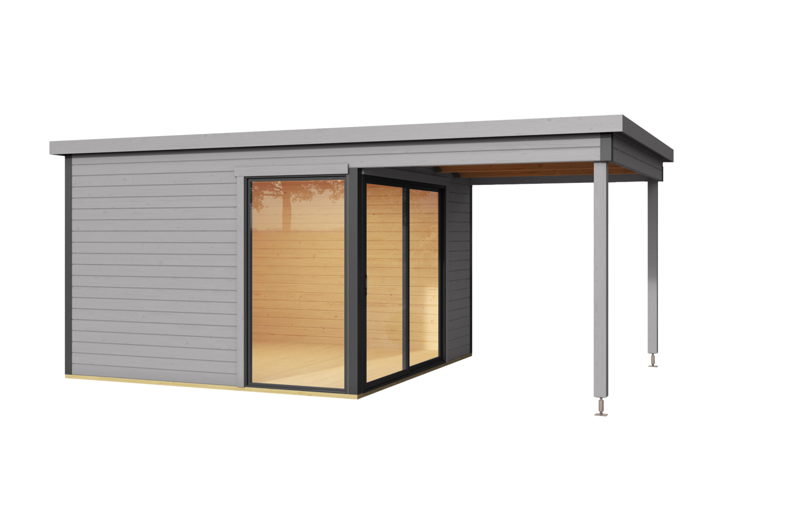 Gartenhaus DOMEO 2 - lichtgrau-anthrazit - Fichte massiv - 504,4x300 cm