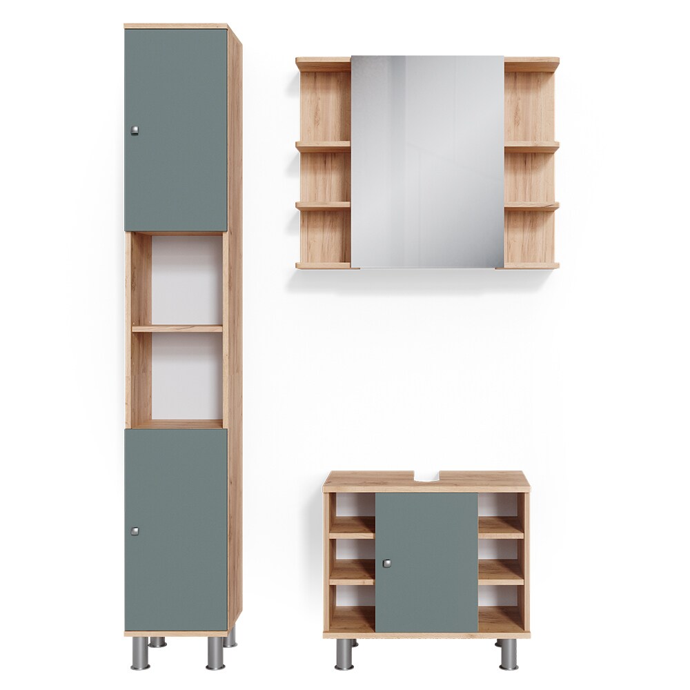 Vicco Badmöbelset Unterschrank Spiegelschrank Hochschrank Fynn Eiche Grün
