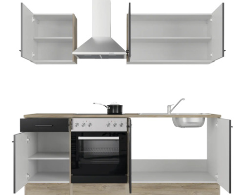 Flex Well keukenblok met apparatuur Capri 210 cm zwart mat gedemonteerde variant omkeerbaar 00012597