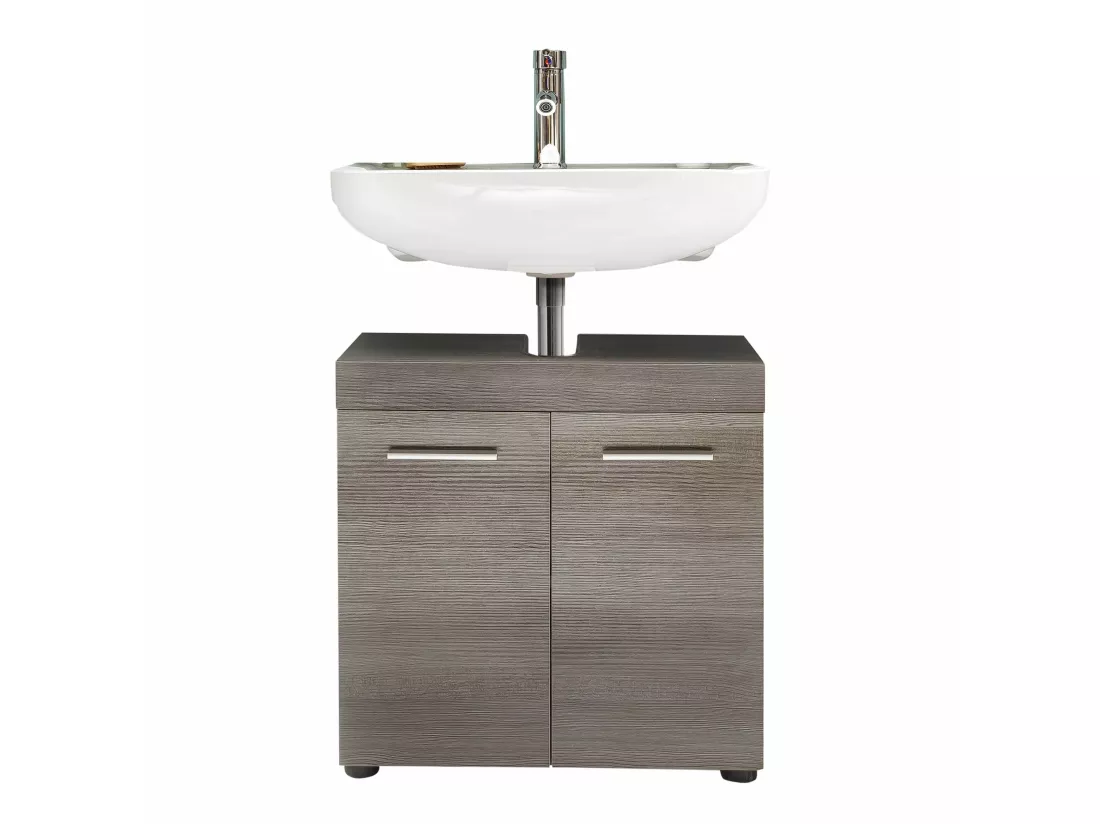 Meuble de salle de bain - Meuble avec vasque en mélaminé bois grisé. L-H-P: 58 - 57 - 31cm