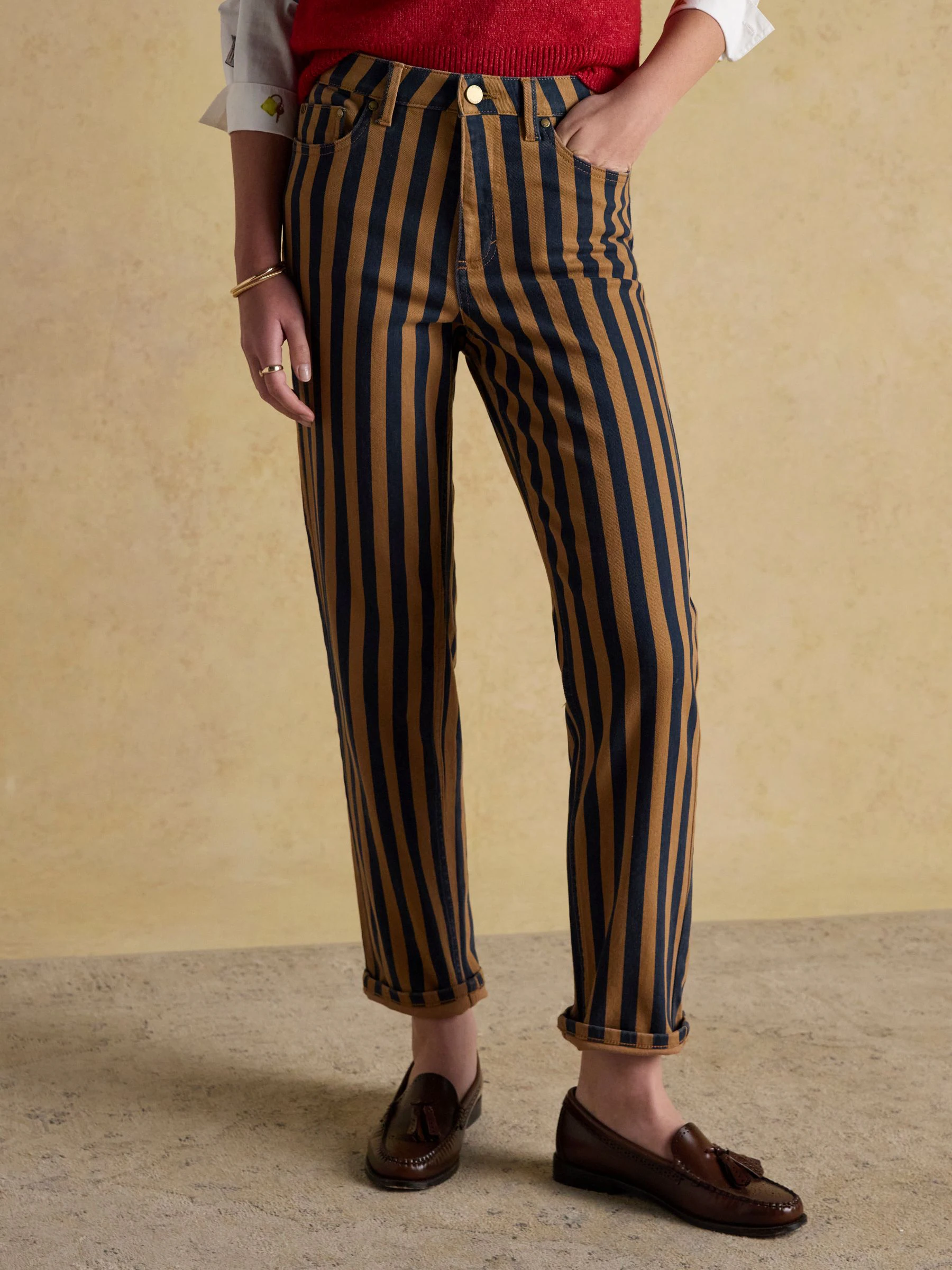 Marineblauw gestreept - Joules jeans met halfhoge taille