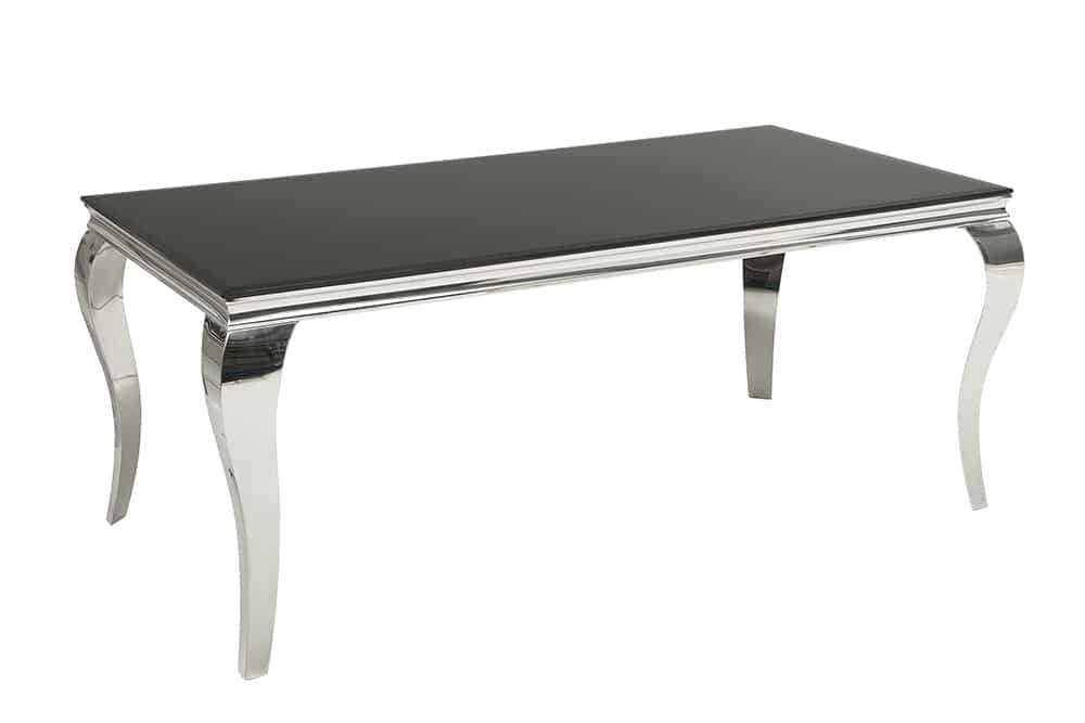 Eleganter Design Esstisch MODERN BAROCK 180cm schwarz Edelstahl Opalglas Tischplatte