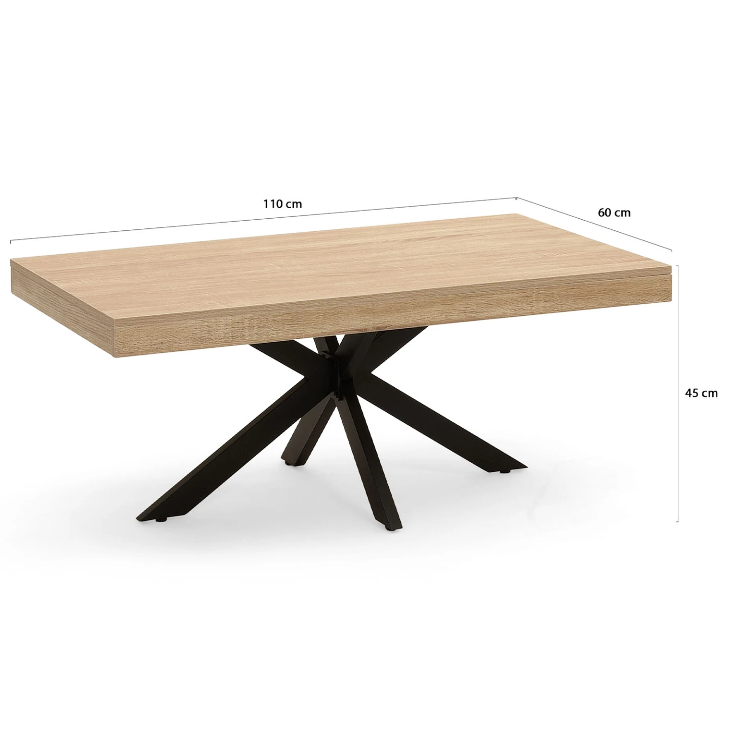 Table basse rectangulaire ALIX 110 cm pied araignée bois et noir