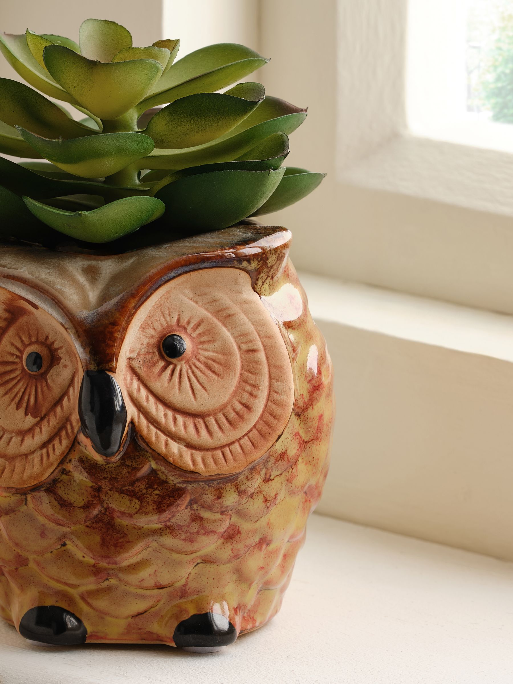 Artificial Succulent in Ceramic Owl Pot