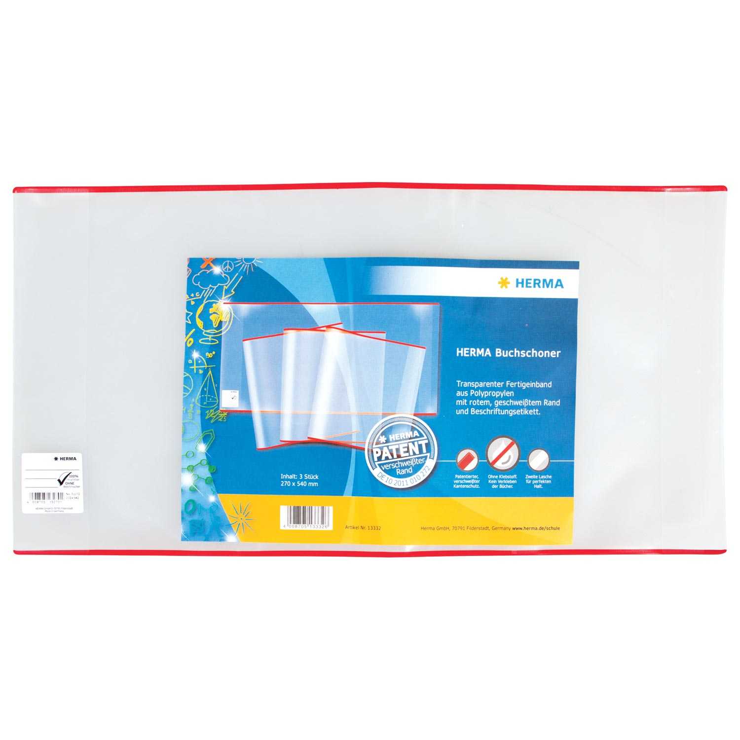 Herma Buchschutzhüllen mit Beschriftungsfeld transparent 26 x 54 cm 3er