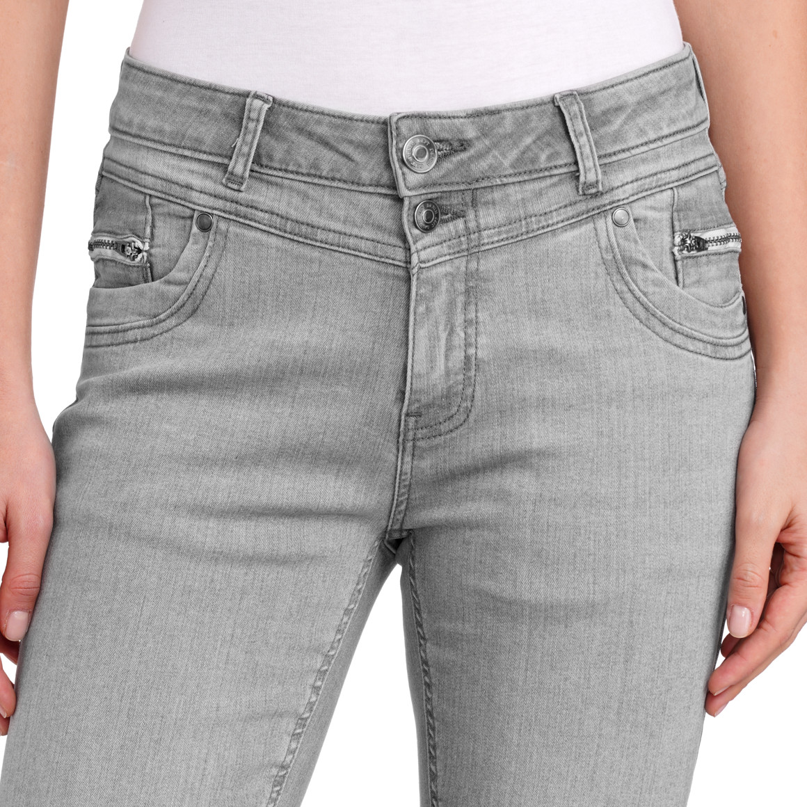 Gina Benotti Damen Slim-Jeans im Destroyed-Look grau