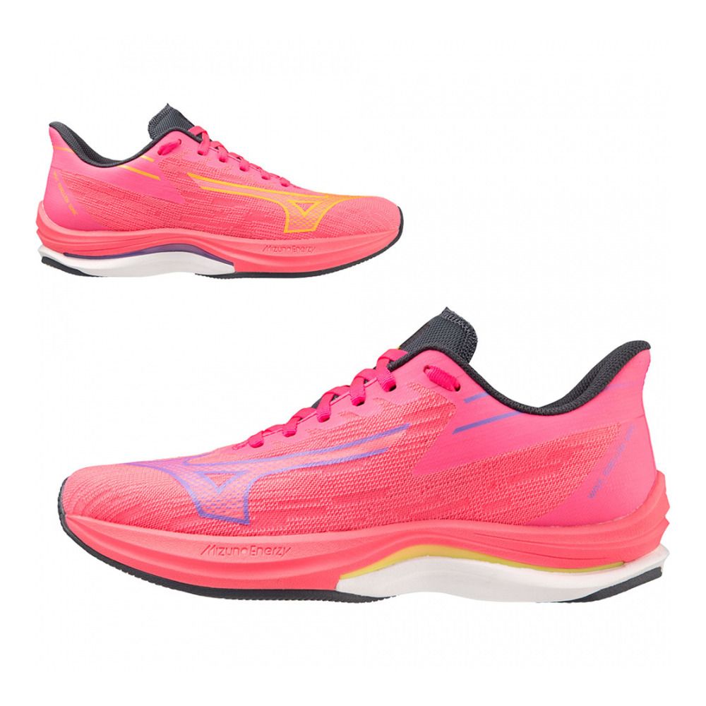 Mizuno WAVE REBELLION SONIC - Chaussures running Femme high-vis pink/purplepunch/o.blue