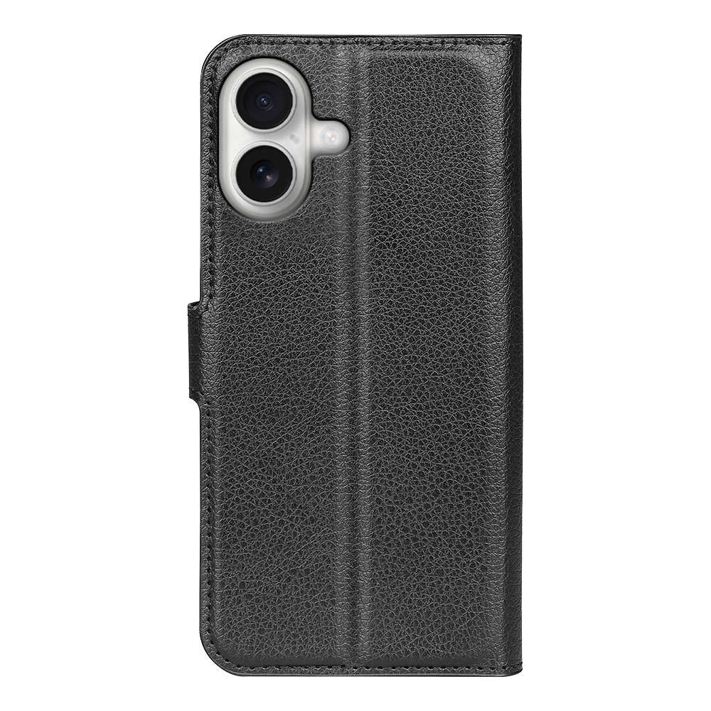 iPhone 17 Leder Tasche Flip Cover Litchi Look - Schwarz
