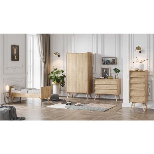 Chambre TRIO VINTAGE Lit 70x140 Commode Armoire Bois - VOX