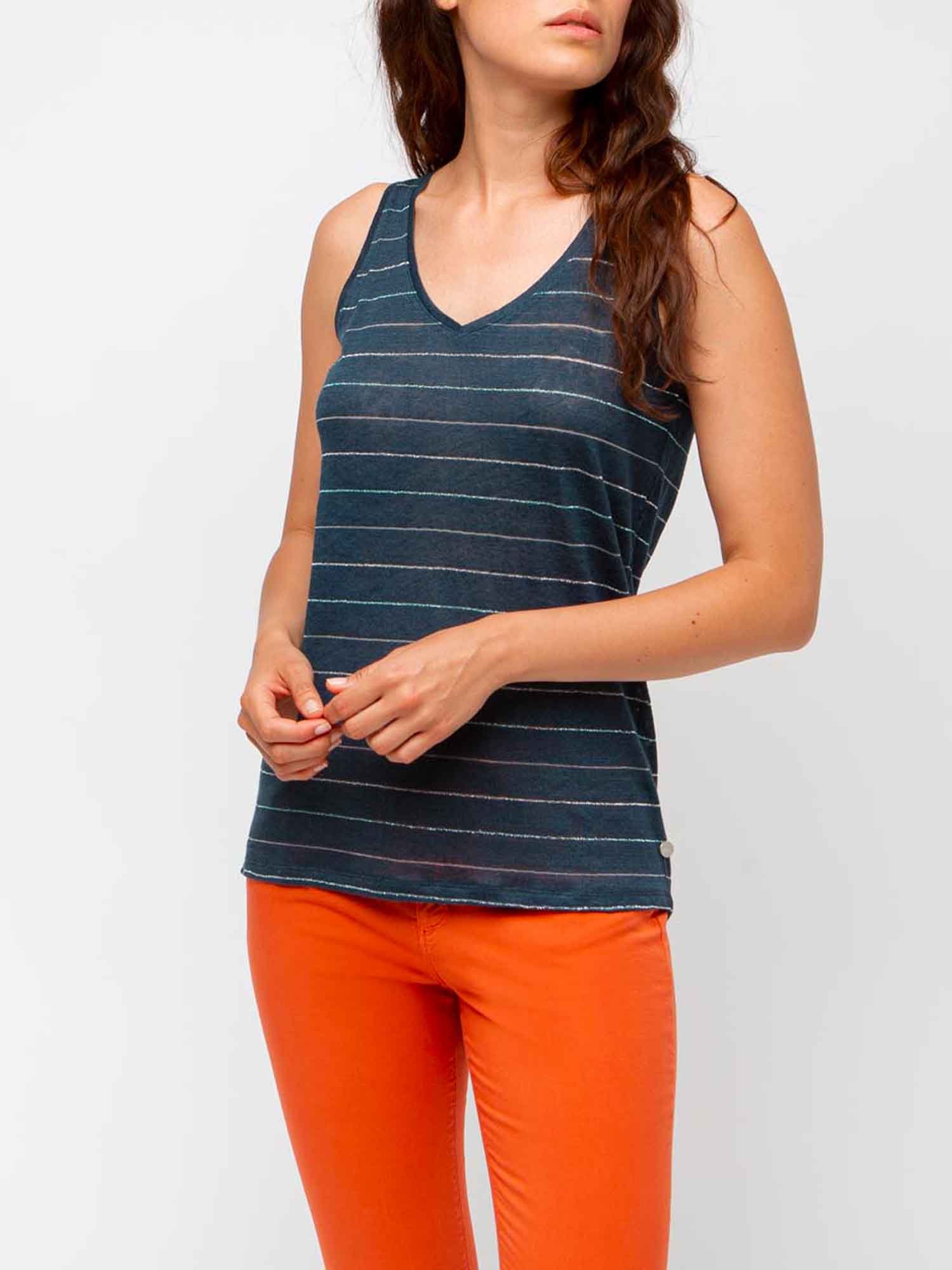 Débardeur Femme En Lin Bleu Marine