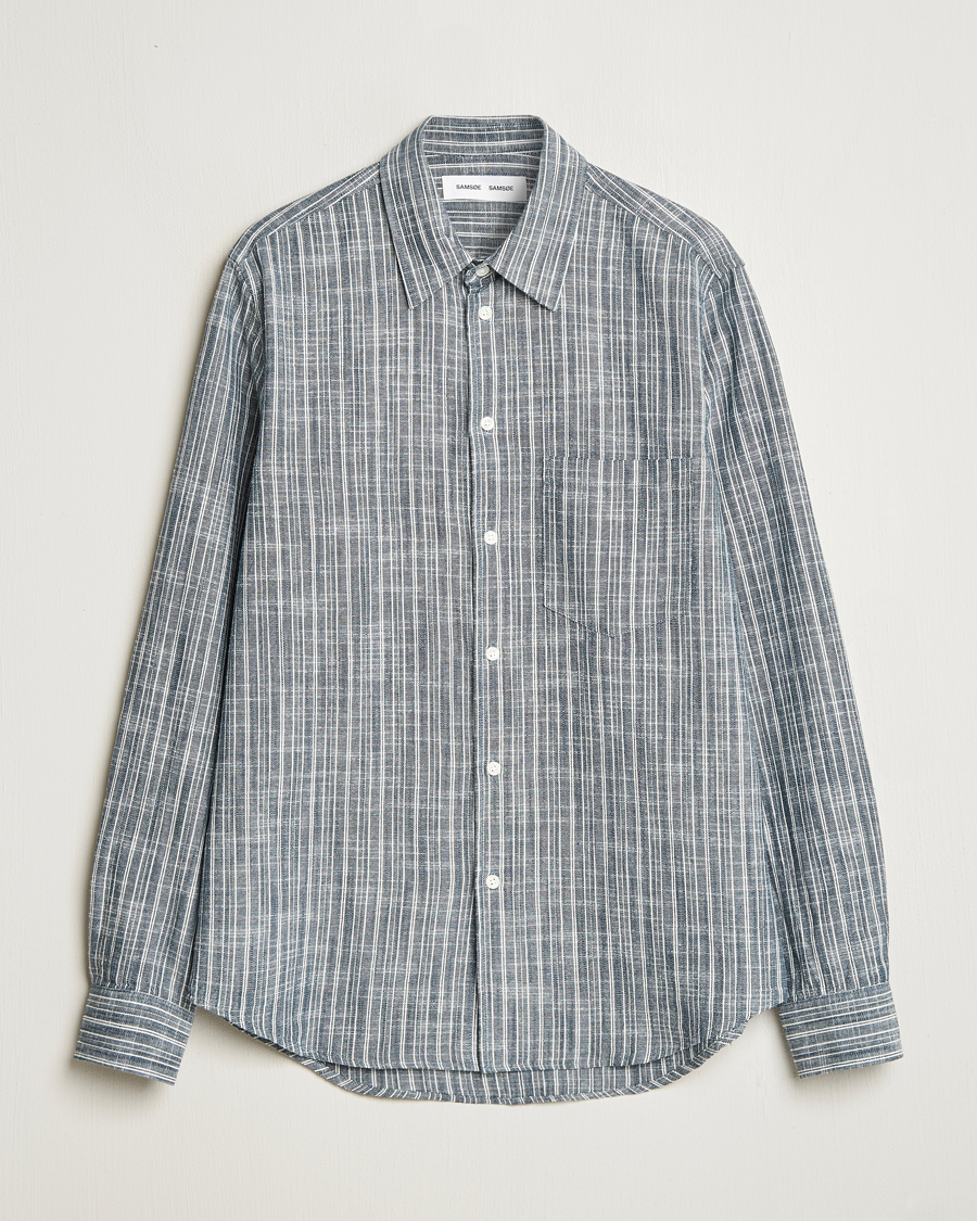 Samsøe Samsøe Liam Cotton/Linen Striped Shirt Orion Blue