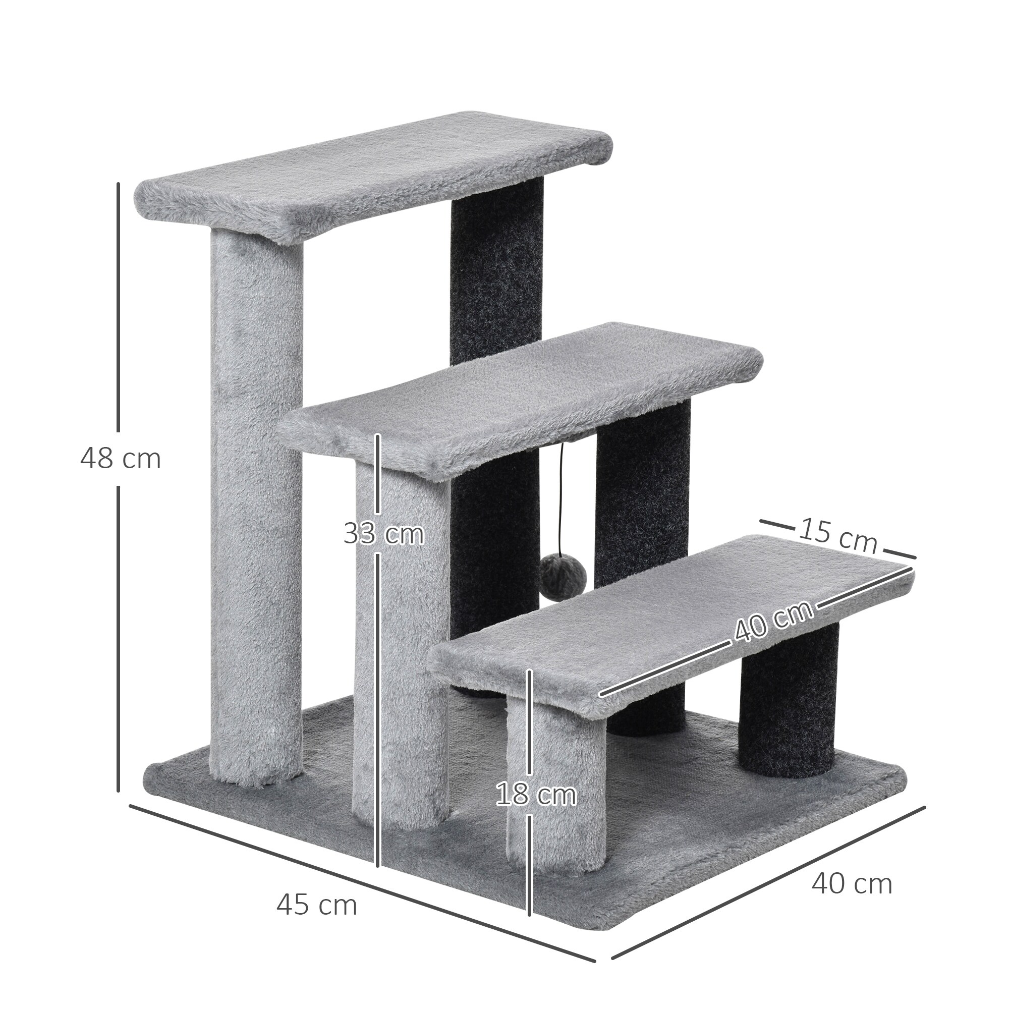 PawHut Haustiertreppe mit Kratzsäulen grau 45 x 40 x 48 cm (LxBxH)