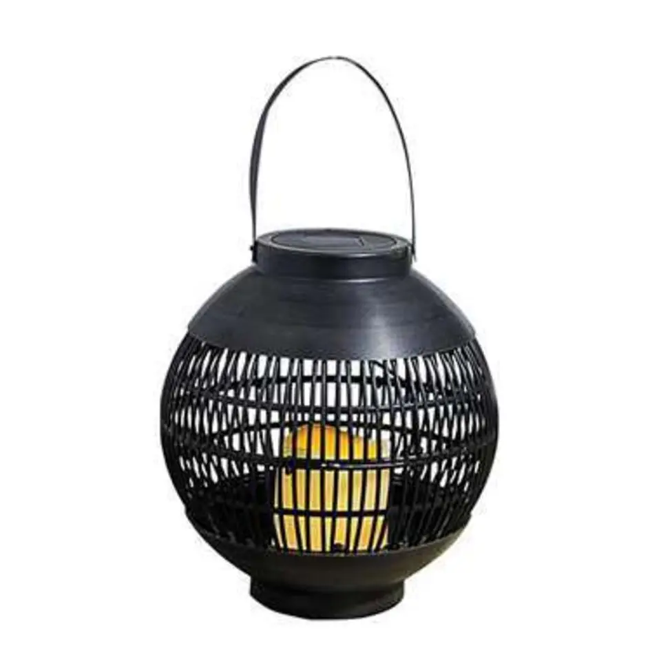 Lantaarn lampion - rotan - zwart - solar - 23 cm