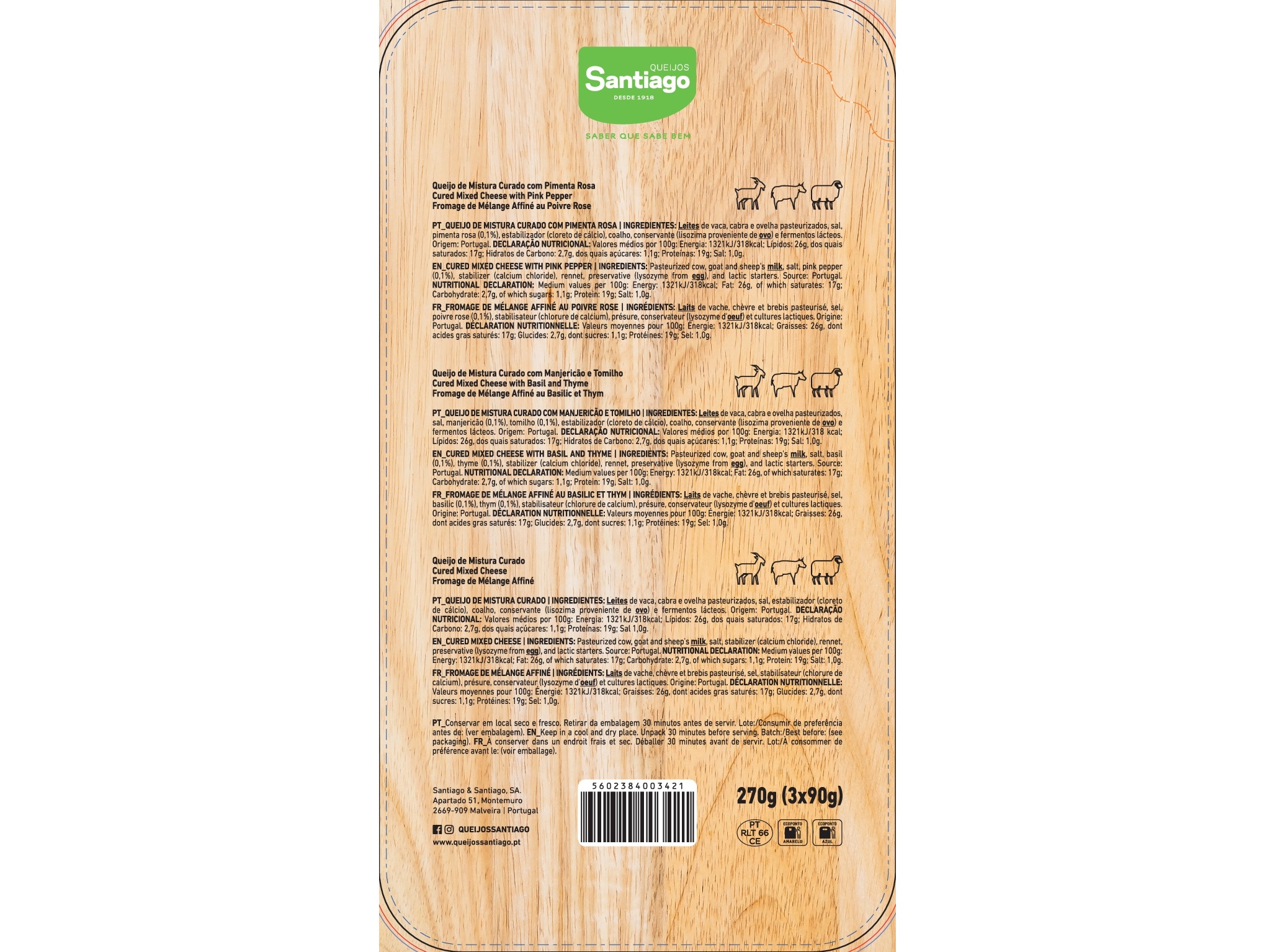 TABUA DE QUEIJO SANTIAGO SABORES MISTURA 3X90G