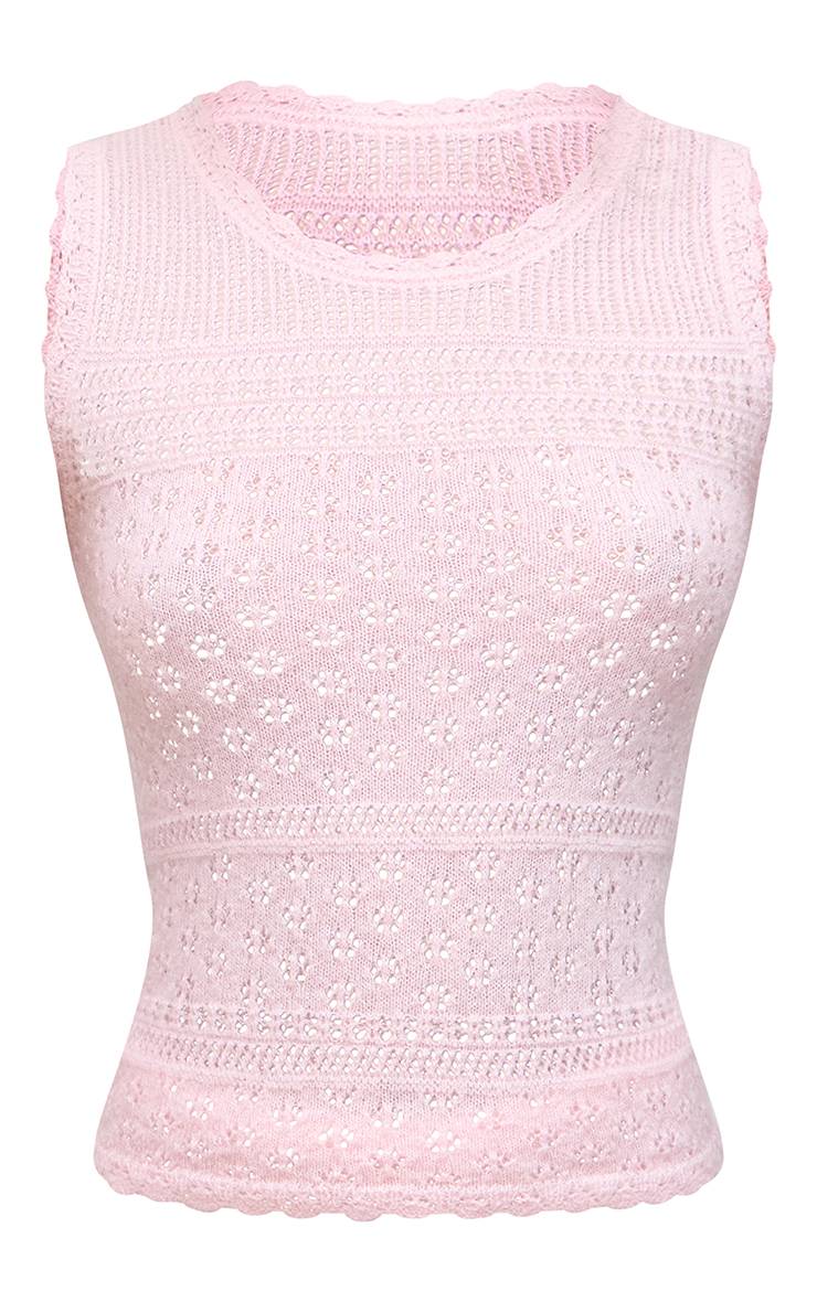 Rose Débardeur En Maille Pointelle Brossée