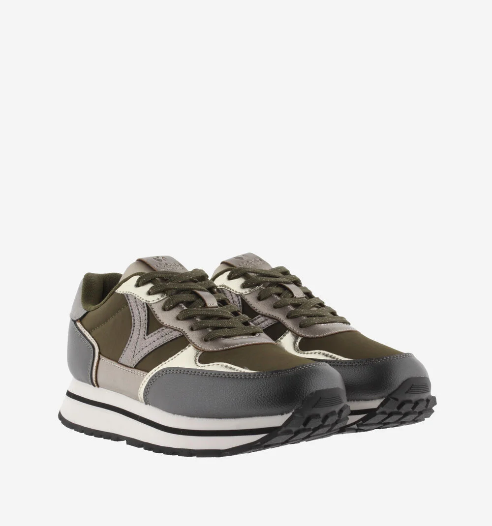 COMETA NYLON & BRILLANCE Baskets pailletées à plateforme pour femmes KAKI