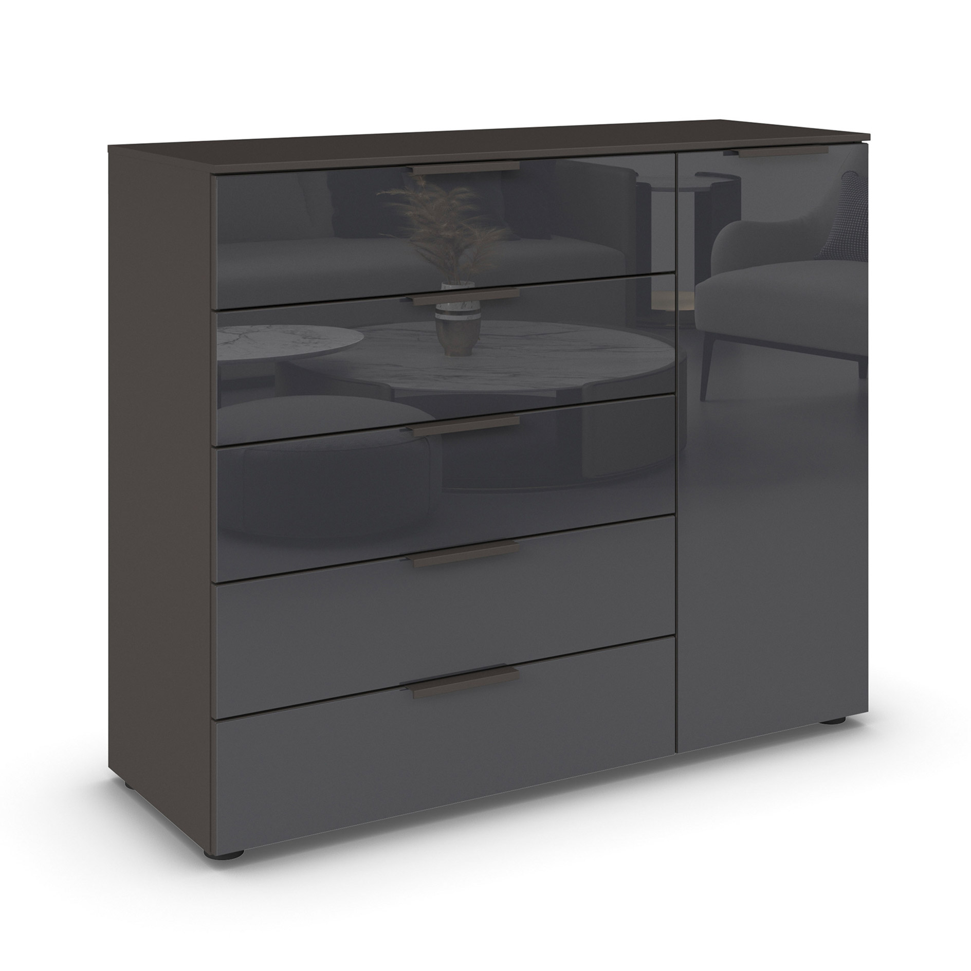 Kommode - graphit-Basaltglas - Graphitgriffe - 120 cm